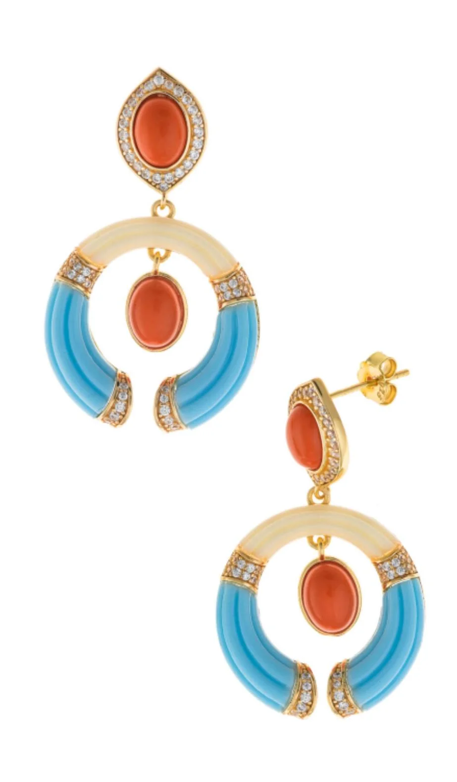Pendientes Salvatore dorados con piedras en tonos coral y turquesa